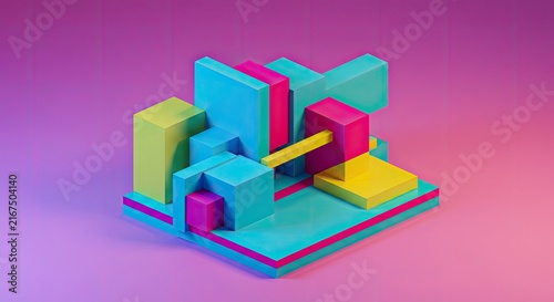 Colorful 3D geometric cubes stacked on a gradient background.