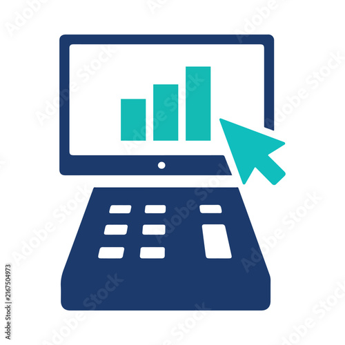 Modern Laptop Analytics Logo with Bar Chart and Cursor for Data Analysis Business Intelligence Finance Statistics Technology and Digital Services