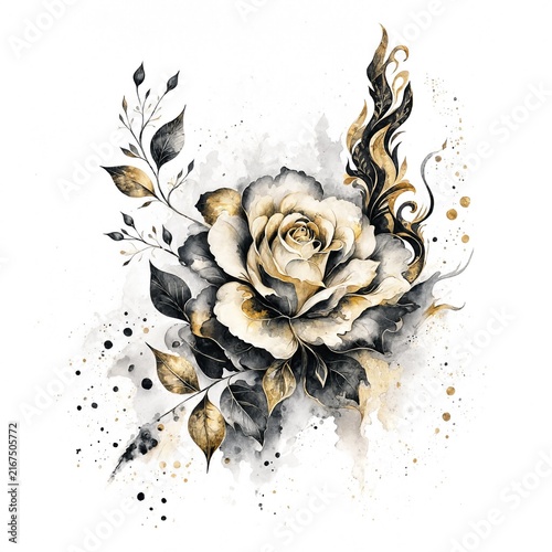 Elegant Gold and Black Rose Illustration