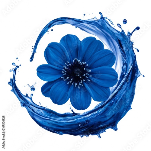 Blue Flower in Water Splash