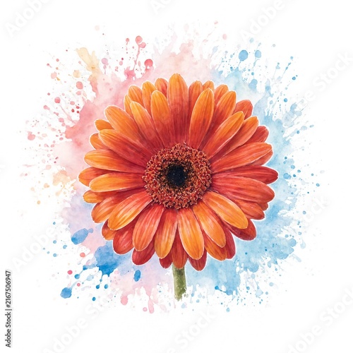 Vibrant Orange Daisy with Colorful Paint Splashes