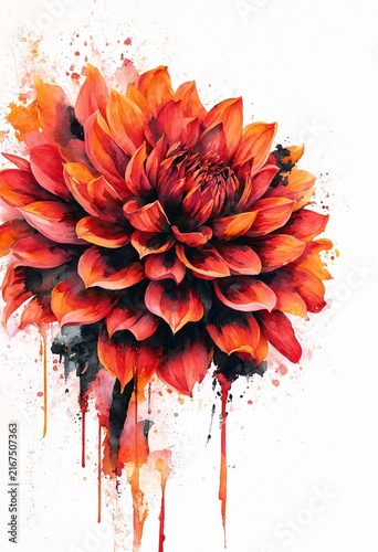 Fiery Dahlia with Dripping Paint Effect