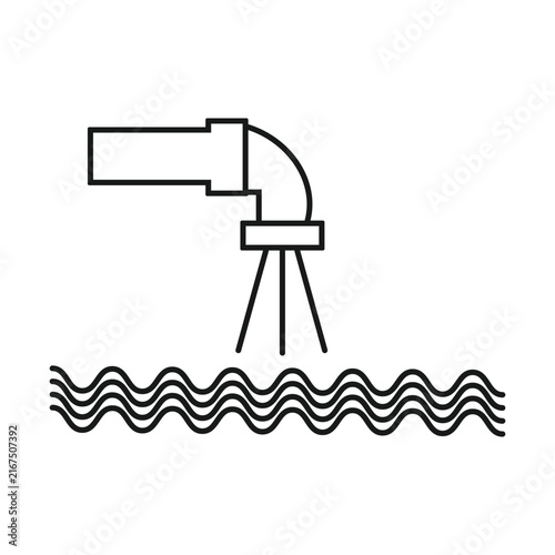 Water pipe outlet with liquid flow and waves line icon