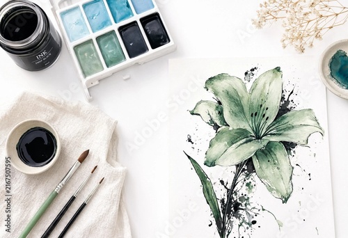 Watercolor Lily Art Setup