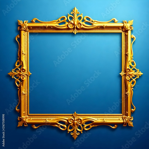 Rectangle gold frame on a grunge blue background vector