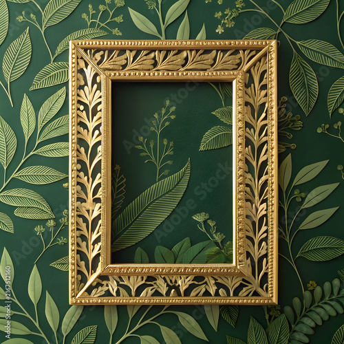 rectangle gold frame with foliage pattern background