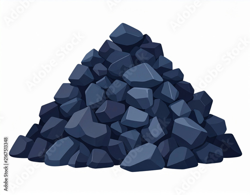 Cartoon pile of dark coal stones, basalt stones, or mineral rocks isolated on white background vector illustration