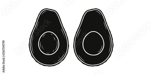 Two black avocado halves icon