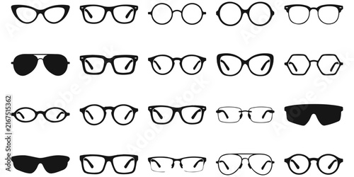 Collection of various eyeglasses and sunglasses icons