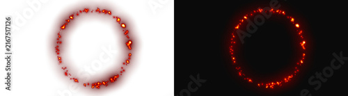 Картината върху платно Glowing red circular ring composed of bright sparkling particles showing abstrac