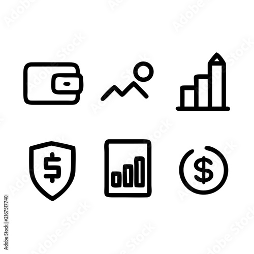 Set of hand drawn finance and business icons for digital interface and web design