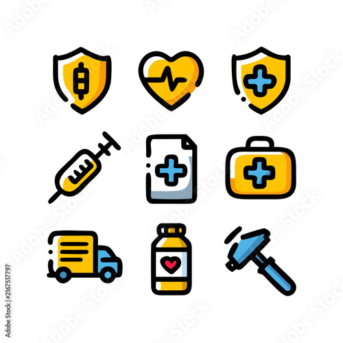 Set of 9 minimal healthcare icons for medical apps and hospital web design projects.