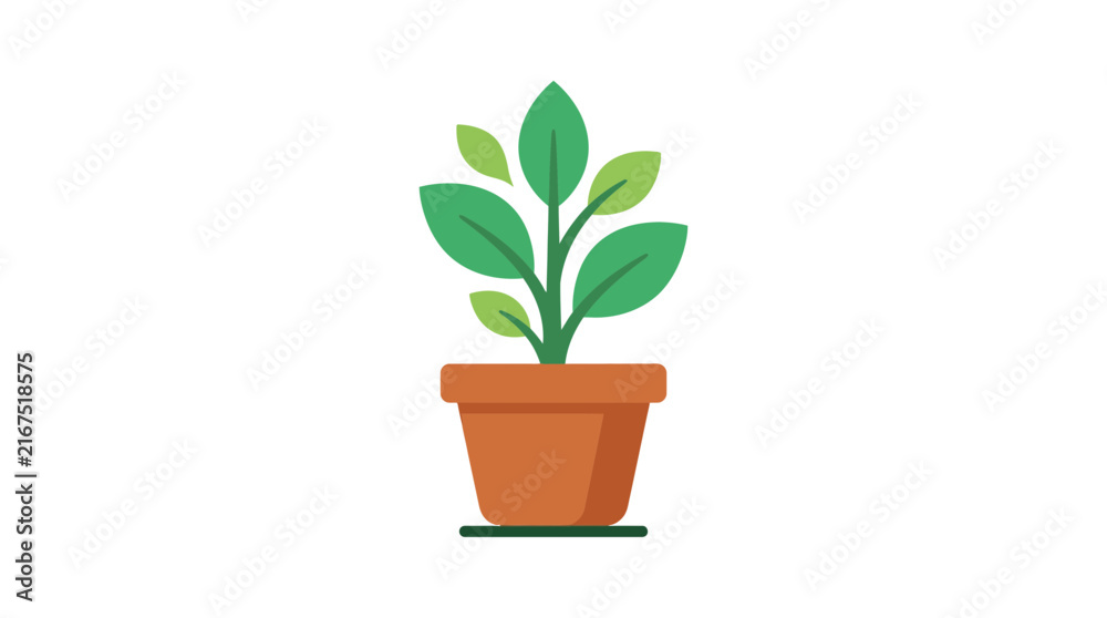 Fototapeta premium Green plant growing in a terracotta pot flat design