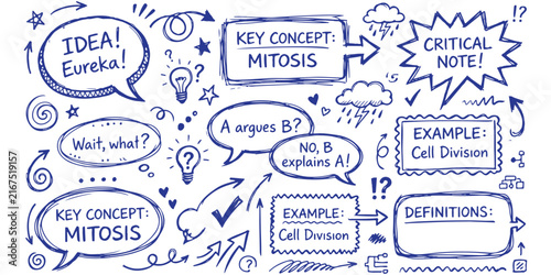 Handdrawn doodle set for note taking and study