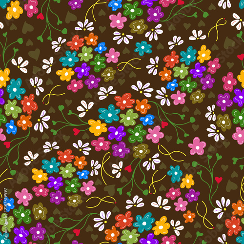 Abstract Colorful Floral Background with Seamless Flower Pattern, Decorative Vector Illustration, Spring Nature Design, Wallpaper, Ornament and Colorful Botanical Texture