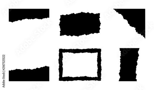 Torn Paper Edge Vector Elements, Rough Grunge Borders, Ripped Paper Effect Graphics, Black and White Grunge Textures for Design