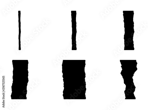Abstract Vertical Line Shapes, Rough Edge Vector Elements, Minimalist Black and White Graphic Design Assets, Textured Border Graphics