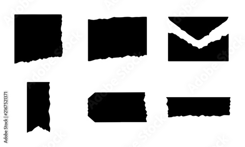 Torn Paper Edge Vector Icons, Ripped Paper Shapes, Black Grunge Textures for Design Elements, Grunge Paper Cutouts, Vintage Scrapbook Style