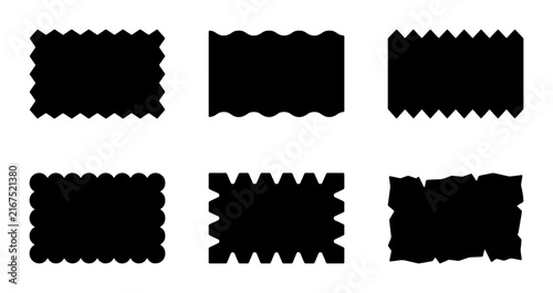 Six Black Decorative Borders, Vector Shapes, Graphic Elements, Simple Geometric Frames, Isolated on White Background, Design Assets