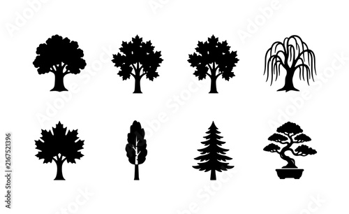 Diverse Tree Silhouettes Collection, Nature Icons Set, Botanical Vector Graphics for Design