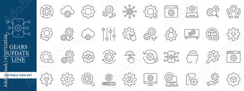 Foto Gear Update Line Icon Set with Settings, System Maintenance, Technology and Soft
