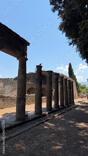 Ancient Roman Forum and Ruins of Pompeii, Italy, with Mount Vesuvius in the Distance