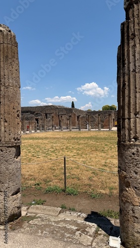 Ancient Roman Forum and Ruins of Pompeii, Italy, with Mount Vesuvius in the Distance