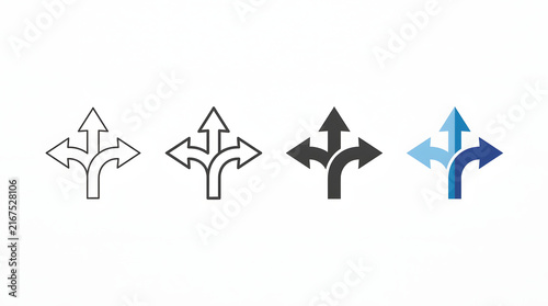 Four variations of split arrows pointing left right with split arrow