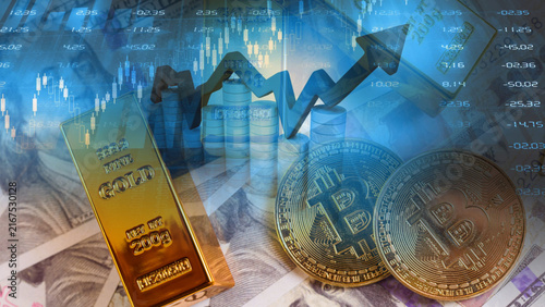 фотографія Gold commodity and cryptocurrency trading analysis concept