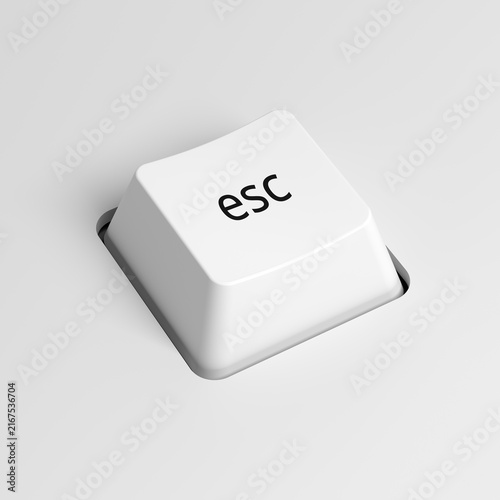 White esc key against a neutral gray background. Button. 3d illustration.