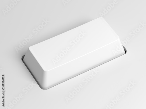 Blank white rectangle key against a neutral gray background. 3d illustration.