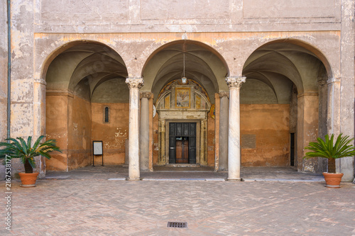 The Basilica of Santi Quattro Coronati in Rome, the main entrance to the medieval church located on the Caelian Hill