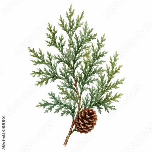 Green Cedar Branch with Pine Cone Detail