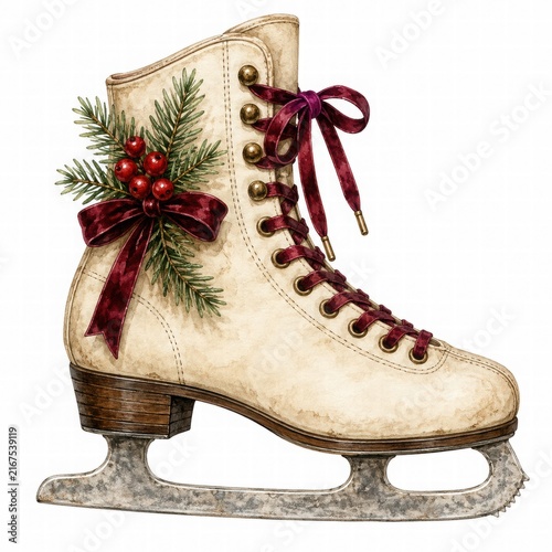 Vintage Ice Skate with Holiday Decorations