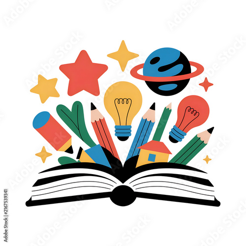 Creative Education Concept with Books and Space Elements