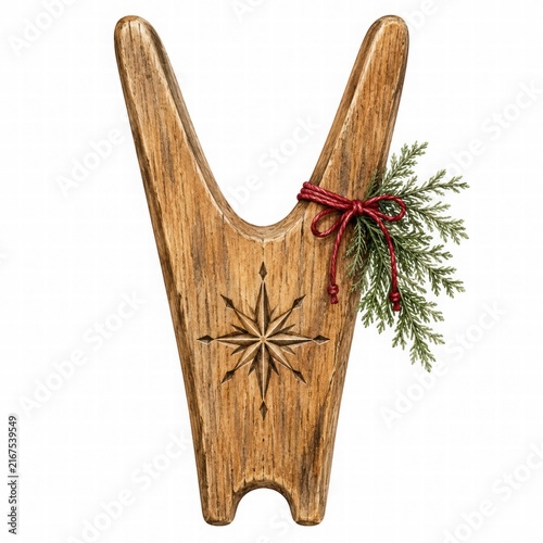 Rustic Wooden Object with Greenery and Decorative Touch