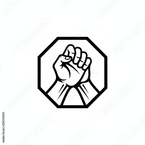 Fist Icon in Octagonal Frame Symbolizing Strength and Unity, concept of empowerment and solidarity