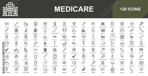 Black and white medicare collection with 120 healthcare symbols