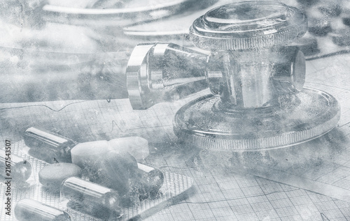 Fotografie Pharmaceutical drugs for the treatment of cardiovascular diseases on a vintage gray background