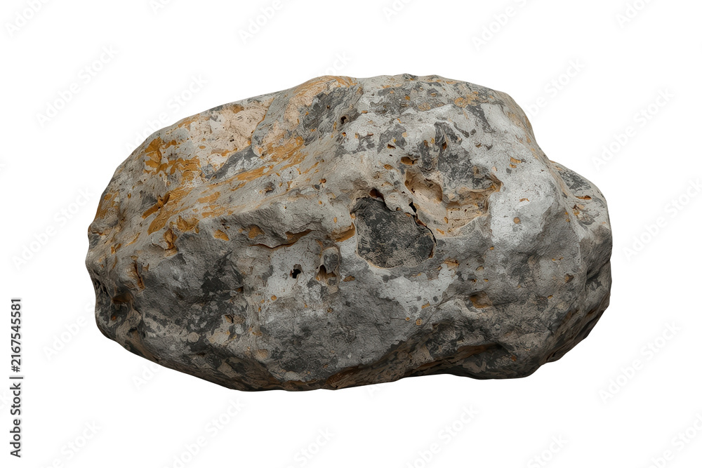 Fototapeta premium Weathered gray brown boulder with mottled mineral texture