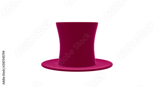 A burgundy top hat with a tall cylindrical crown and wide curved brim appears centered against a clean white background with soft studio lighting