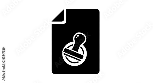 Document with rubber stamp icon, official paperwork and approval symbol