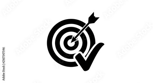 Target icon with arrow in bullseye and check mark symbol for business success and goals