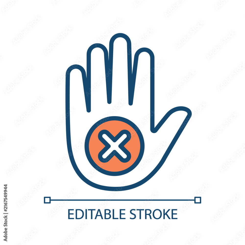 Fototapeta premium Stop hand sign with cross icon for prohibited action or warning symbol