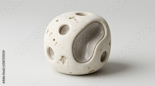 Close-up of textured white cylindrical object with organic holes and smooth edges for design mockups