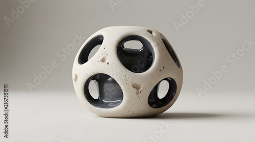 3D white porous geometric sphere with organic holes for modern design and texture studies