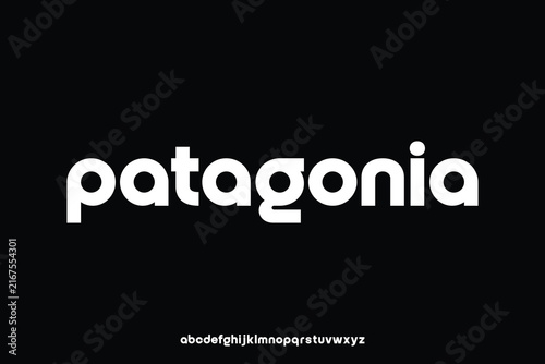 Modern bold geometric sans serif alphabet display font vector. Patagonia typeface