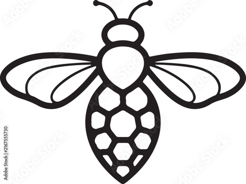 A stylized black outline illustration of a bee
