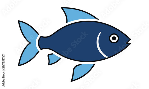 Minimalist black outline of a stylized swimming fish with an elegant curved silhouette on a white background, modern simple design concept