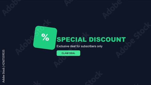 Special discount exclusive deal for subscribers only animation with percentage 4k claim deal percentage marketing promotion